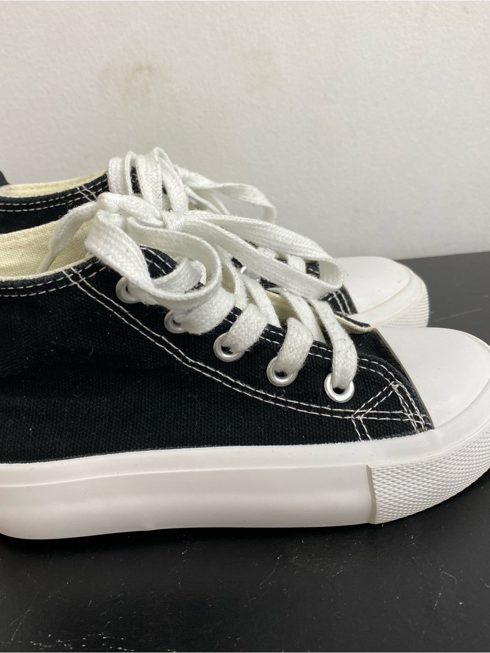 Kids Black Canvas Low-Top Sneakers with White Laces